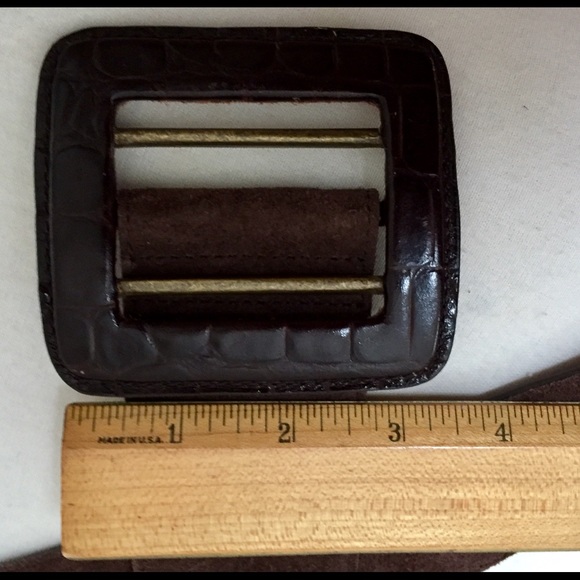 Cole Haan Brown Suede Belt with Crocodile-Embossed Buckle - Picture 7 of 8